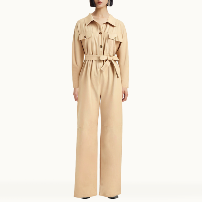 casual-khaki-lapel-button-up-womens-jumpsuit