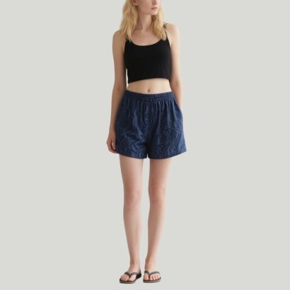 navy-blue-embroidered-elastic-waist-shorts
