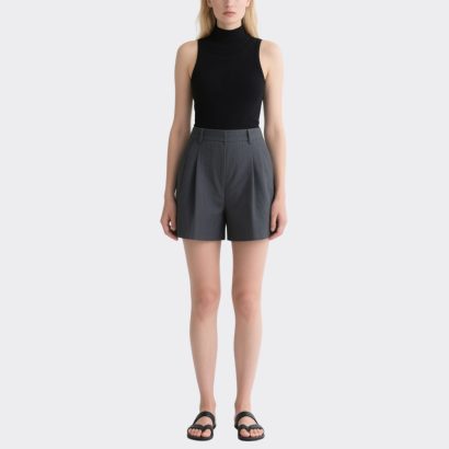 grey-pleated-high-waist-tailored-shorts