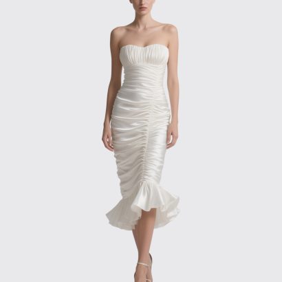 strapless-ruched-satin-mermaid-dress-ruffle-hem-bridal-gown