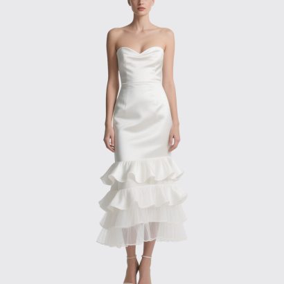 white-satin-mermaid-wedding-dress-tiered-ruffle-hem-bridal-gown